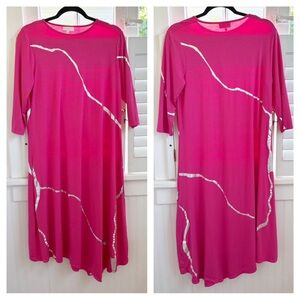 Mikah Bright Pink & Silver Metallic Kintsugi Inspired Midi Dress Women’s Medium